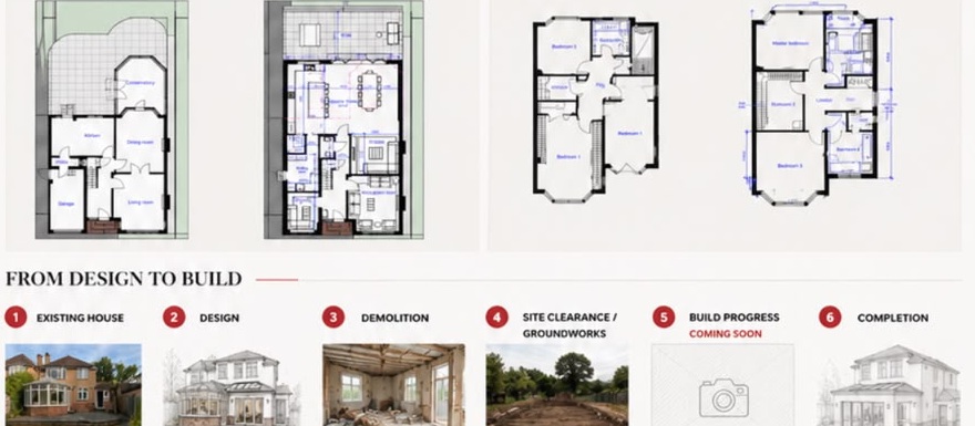 Existing and proposed floor plans for Bushey extension