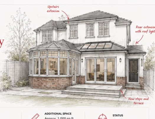 Indicative architectural sketch for the Bushey house extension